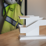 3D printed stair model on top of desk