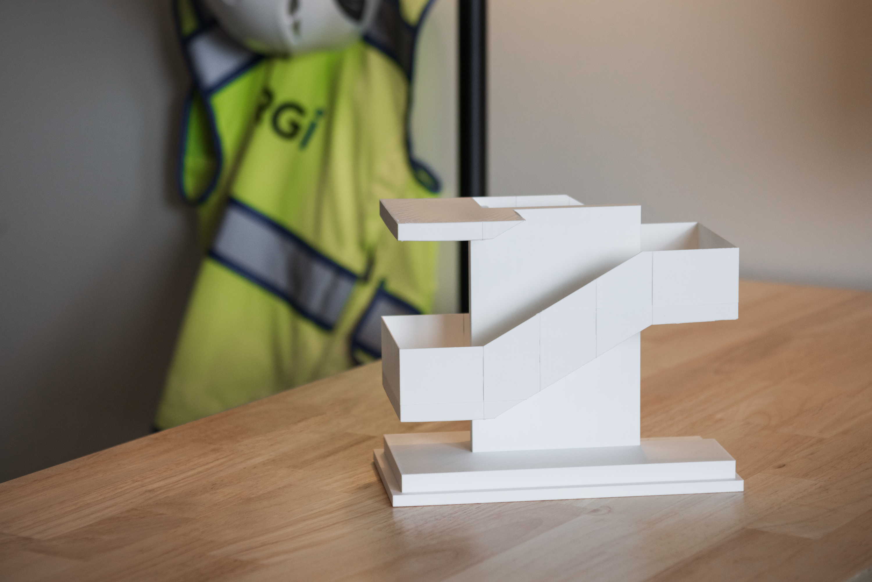 3D printed stair model on top of desk